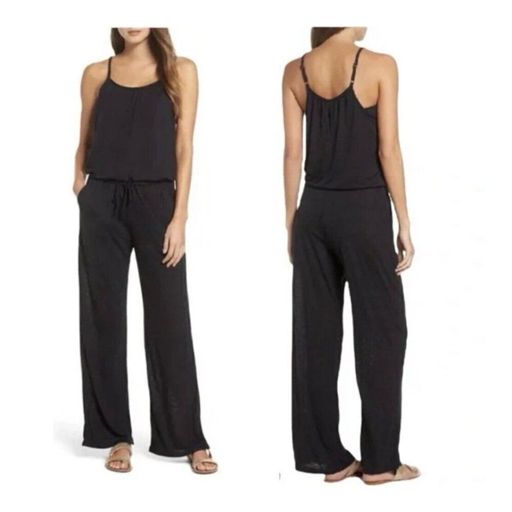becca by rebecca virtue solid black Slub tank Long jumpsuit Medium